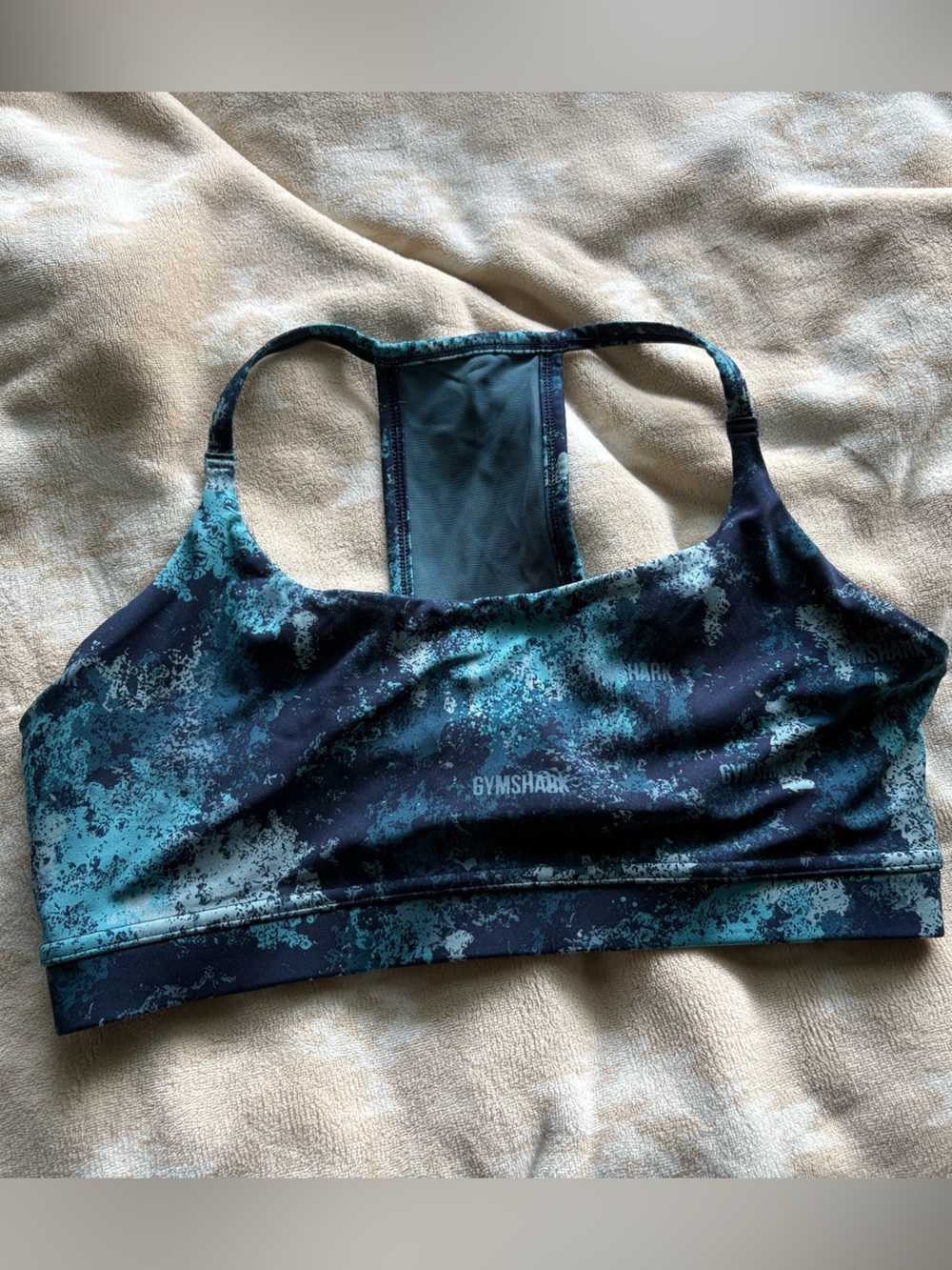 Gymshark Teal & Navy Patterned Racerback Sports Bra